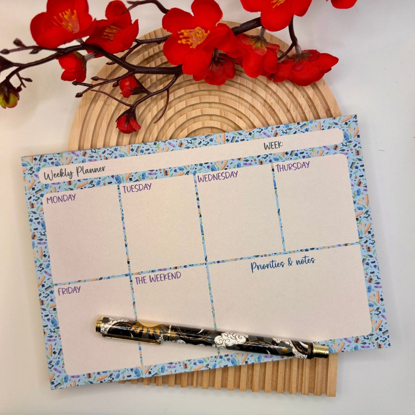 Bookish Blue – A5 Weekly Planner Pad with Book Border | 52 Pages - Stationery Passion