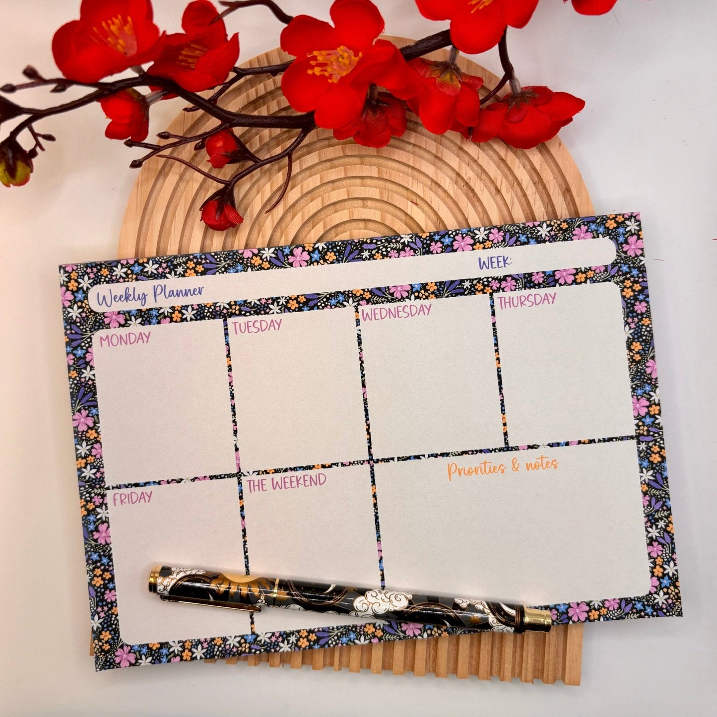 Midnight Bloom – A5 Weekly Planner Pad with Floral Border | 52 Pages - Stationery Passion