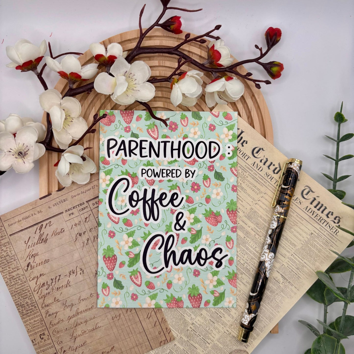 Parenthood: Powered by Coffee & Chaos – A6 Funny Card for Parents - Stationery Passion