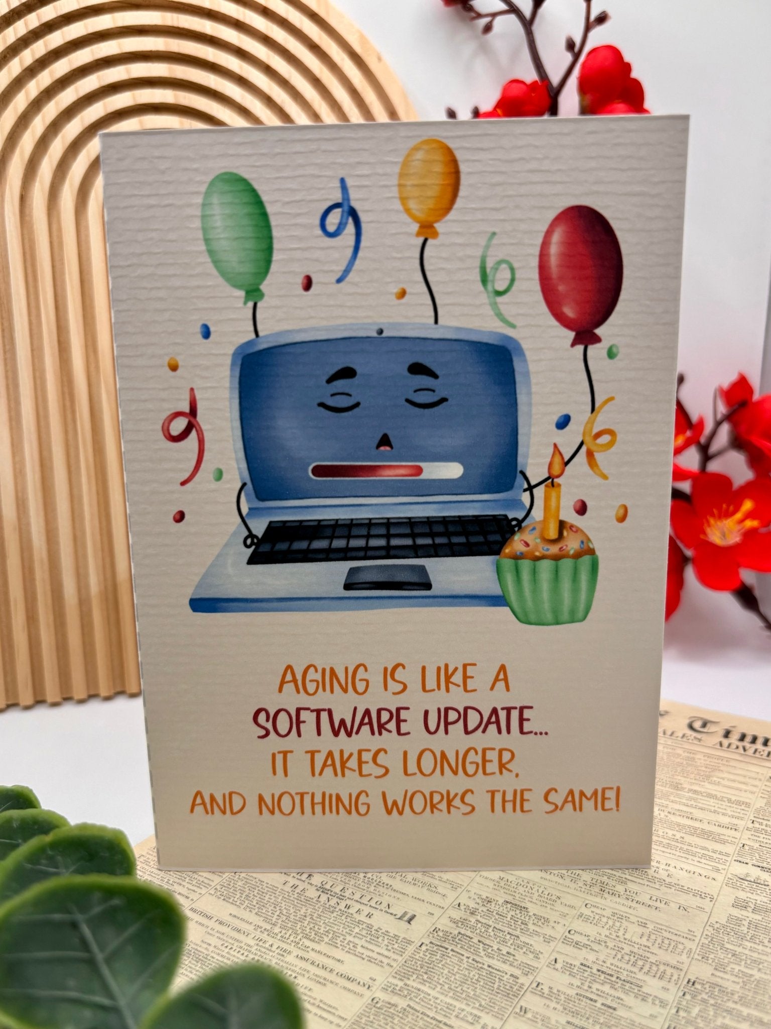 Aging Is Like a Software Update – A6 Funny Birthday Card - Stationery Passion