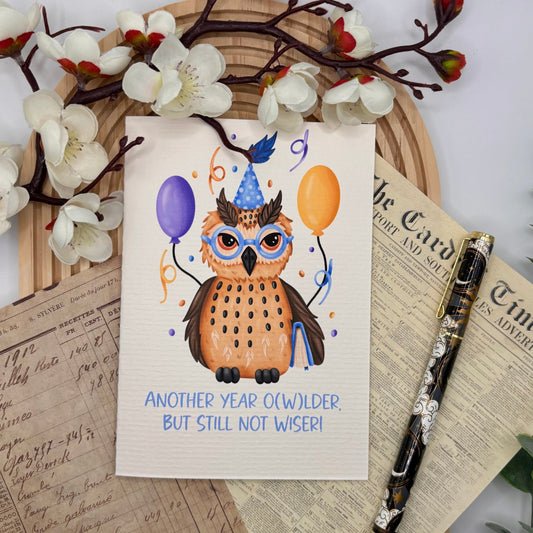 Another Year O(w)lder – A6 Funny Birthday Card with Owl - Stationery Passion