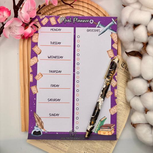 Author Dreams – A5 Meal Planner Pad with Fantasy Border & Grocery List | 50 Pages - Stationery Passion