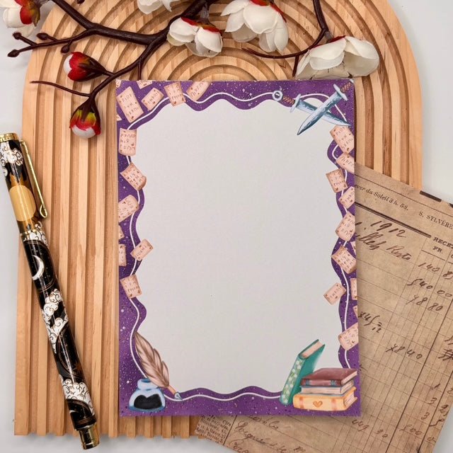 Author Dreams – A6 Fantasy Writing Notepad with Swords, Books & Quills - Stationery Passion