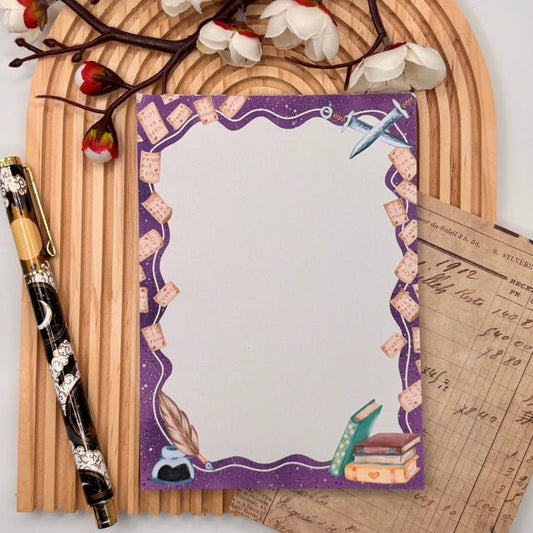 Author Dreams – A6 Fantasy Writing Notepad with Swords, Books & Quills - Stationery Passion