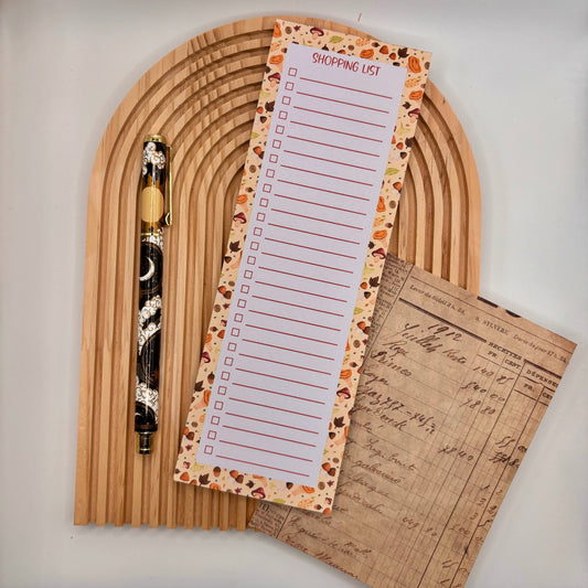 Autumn Shroomies – Mushroom Shopping List Pad | 50 Pages with Checkboxes - Stationery Passion
