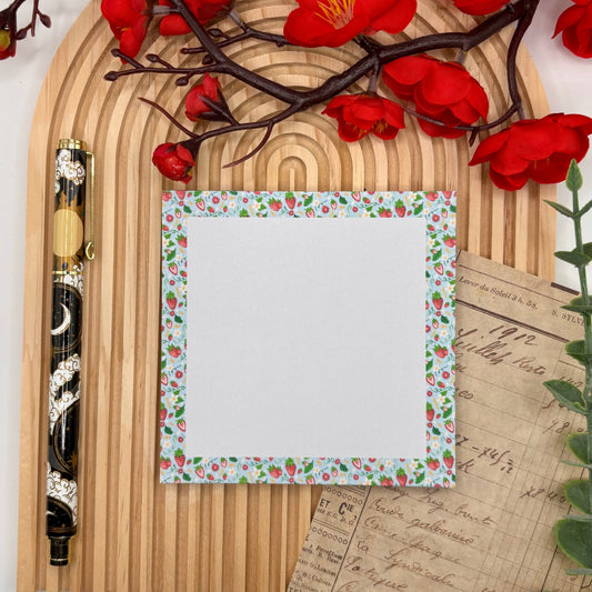 Berry Sweet Notes – Square Notepad with Strawberry Border | 50 Pages - Stationery Passion