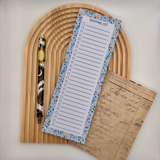 Bookish Blue – Shopping List Pad with Book Pattern Border | 50 Pages - Stationery Passion