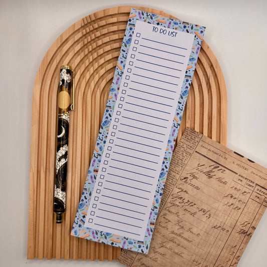 Bookish Blue – To - Do List Pad with Book Pattern Border | 50 Pages with Checkboxes - Stationery Passion