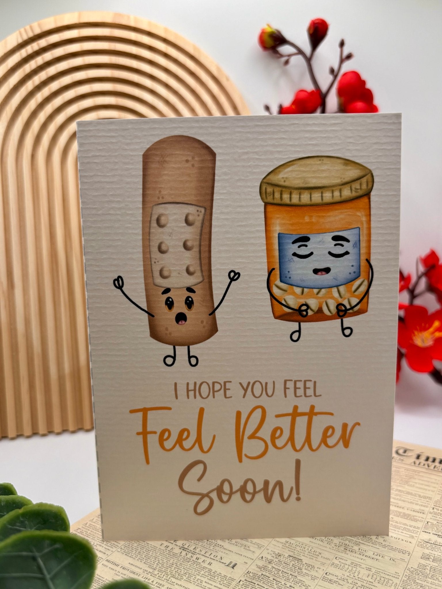 Feel Better Soon – A6 Greeting Card with Pills & Bandaid - Stationery Passion