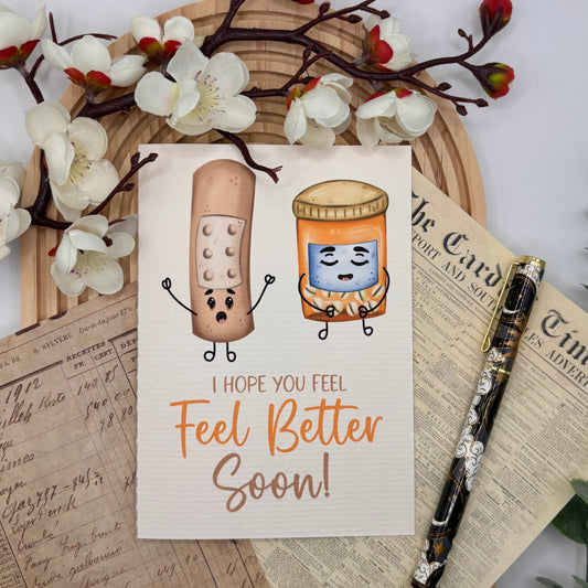Feel Better Soon – A6 Greeting Card with Pills & Bandaid - Stationery Passion