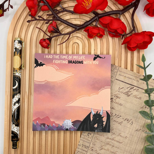 Fighting Dragons – Square Notepad with Quote & Black Dragon | 50 Pages - Stationery Passion