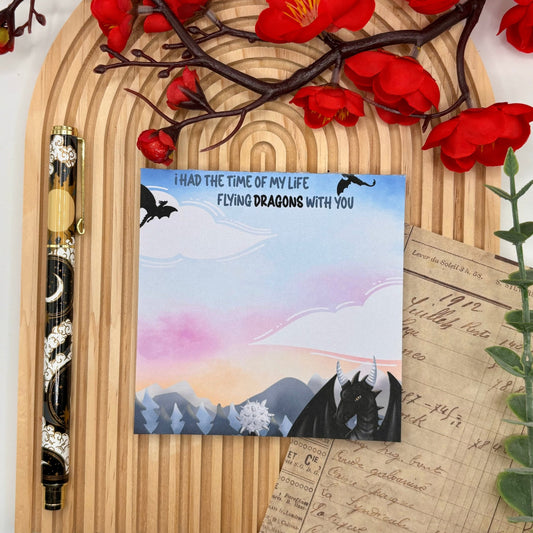 Flying Dragons – Square Notepad with Sky Background & Quote | 50 Pages - Stationery Passion
