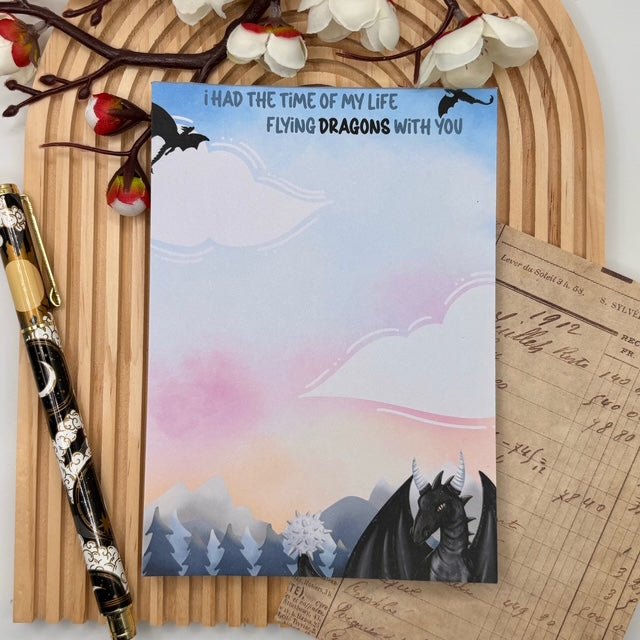 Flying Dragons With You – A6 Notepad with Quote & Dragon | Romantasy Stationery - Stationery Passion