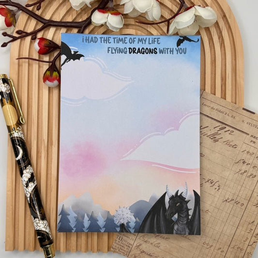 Flying Dragons With You – A6 Notepad with Quote & Dragon | Romantasy Stationery - Stationery Passion