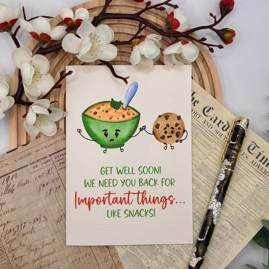 Get Well Soon – A6 Funny Card with Soup & Cookie - Stationery Passion