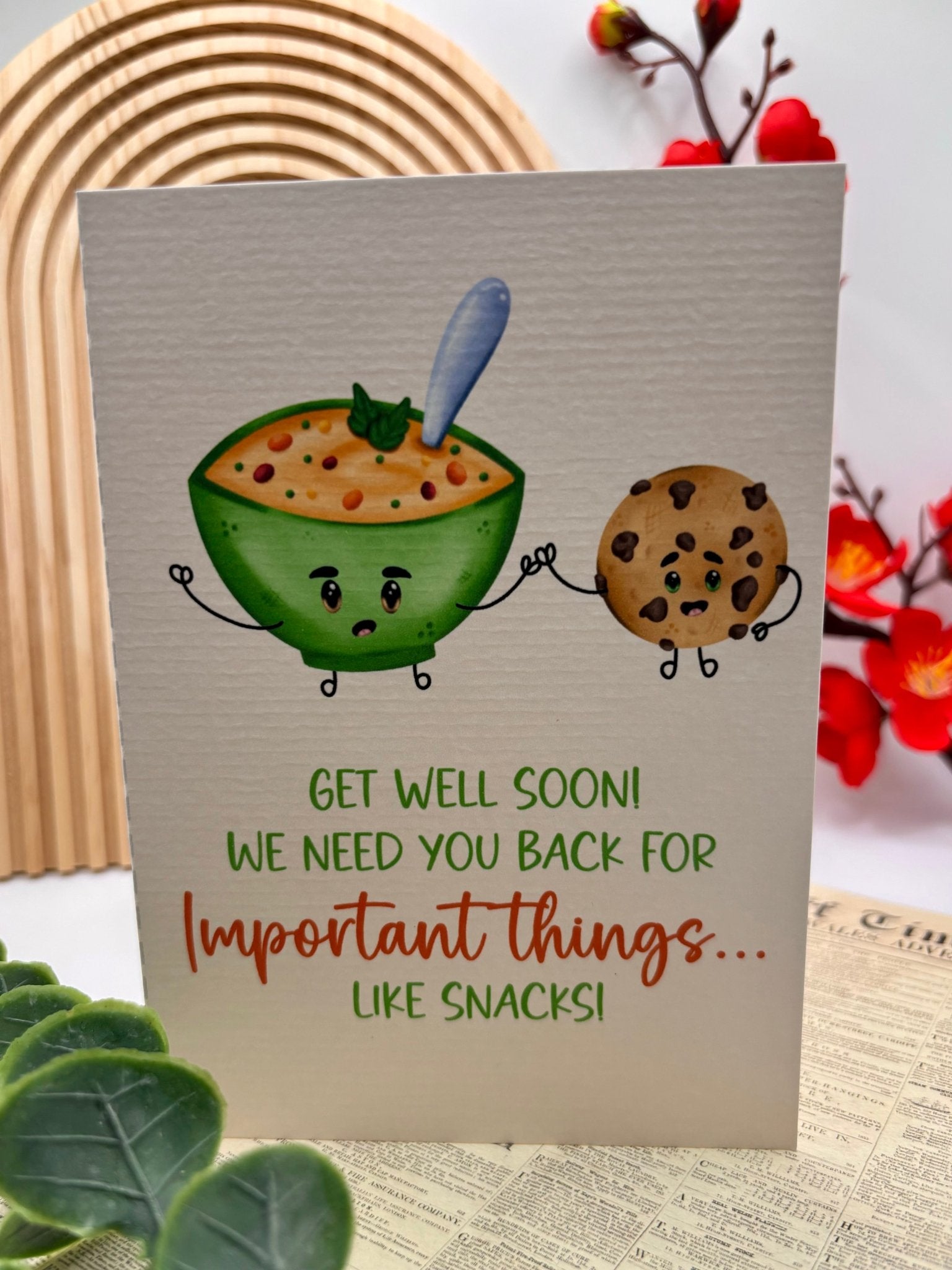 Get Well Soon – A6 Funny Card with Soup & Cookie - Stationery Passion