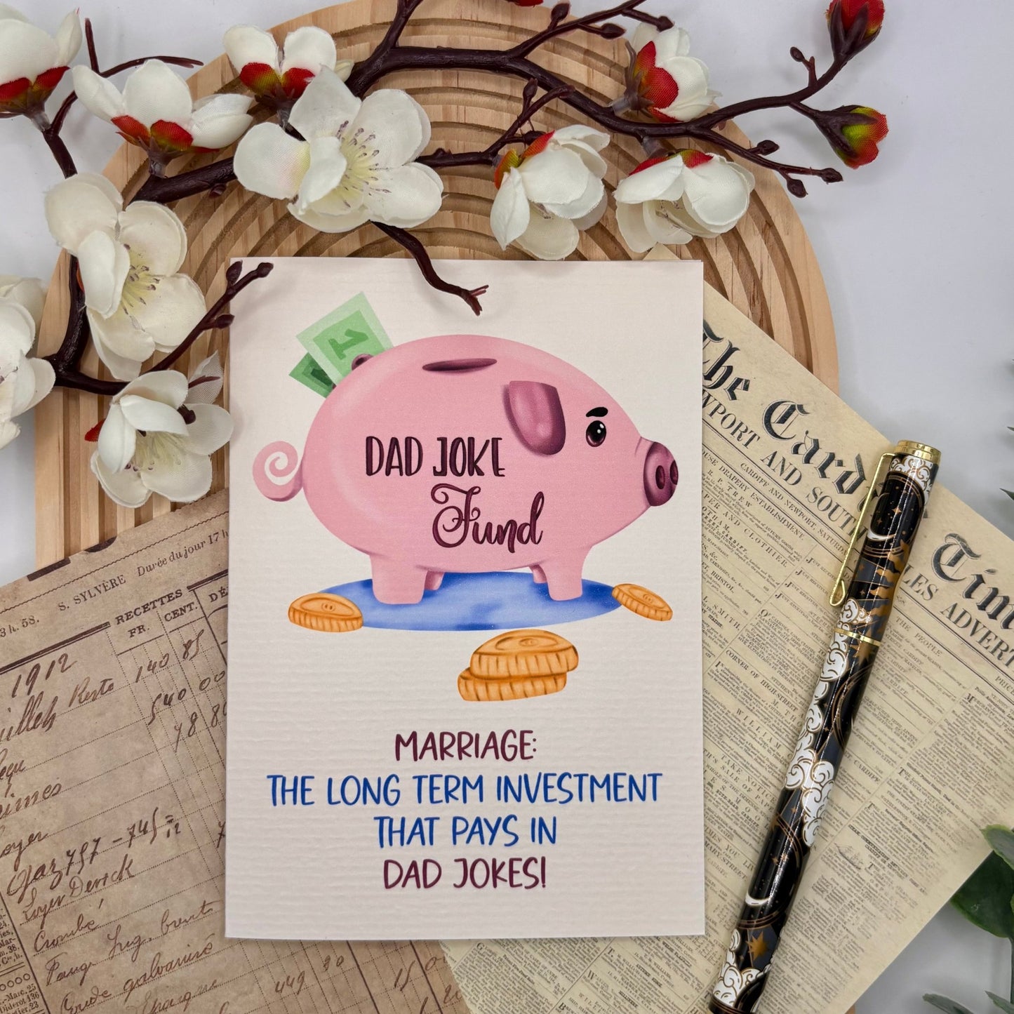 Marriage: The Dad Joke Fund – A6 Funny Wedding or Anniversary Card - Stationery Passion