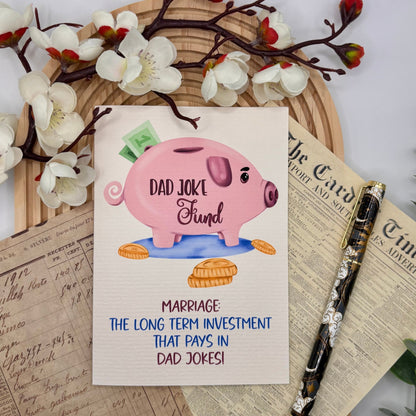 Marriage: The Dad Joke Fund – A6 Funny Wedding or Anniversary Card - Stationery Passion