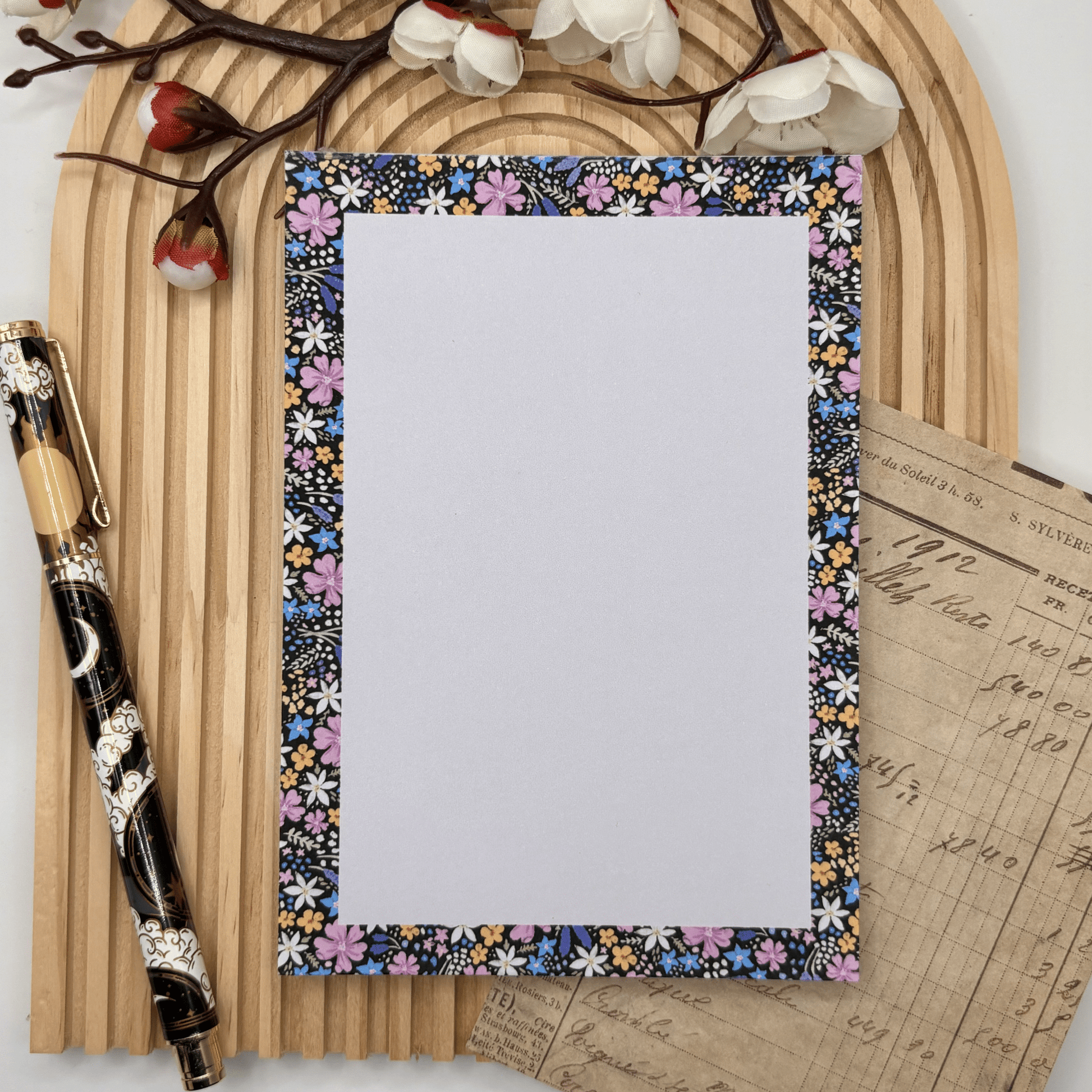 Midnight Bloom – A6 Floral Notepad | Handmade Stationery - Stationery Passion