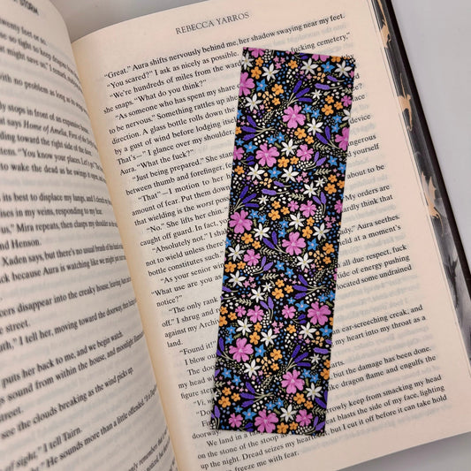 Midnight Bloom – Floral Bookmark on Black Background | Handmade & Laminated - Stationery Passion