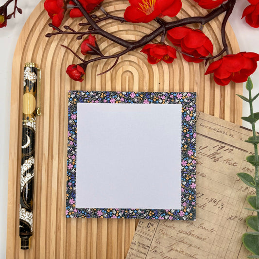 Midnight Bloom – Square Notepad with Spring Floral Border | 50 Pages - Stationery Passion