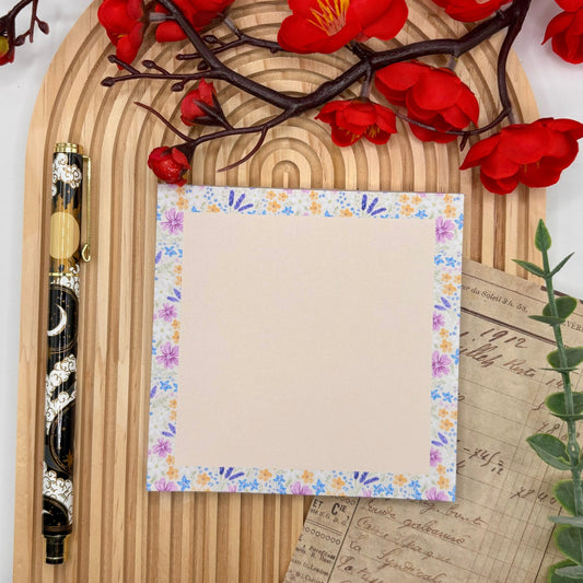Pastel Bloom – Square Notepad with Floral Border | 50 Pages | Handmade - Stationery Passion