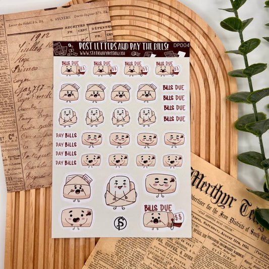 Post Letters & Pay the Bills – A6 Planner Sticker Sheet - Stationery Passion