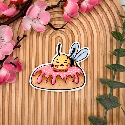 Sleepy Bee on Donut – Cute Die - Cut Vinyl Sticker - Stationery Passion
