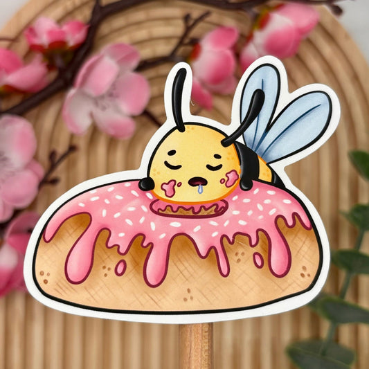 Sleepy Bee on Donut – Cute Die - Cut Vinyl Sticker - Stationery Passion