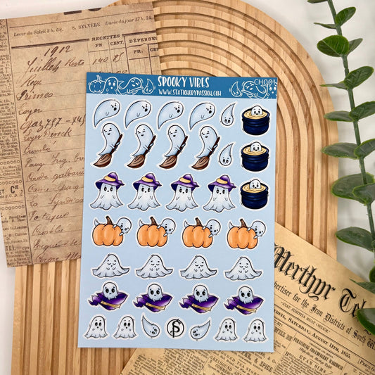 Spooky Vibes – A6 Ghost Sticker Sheet | Halloween Planner Stickers - Stationery Passion