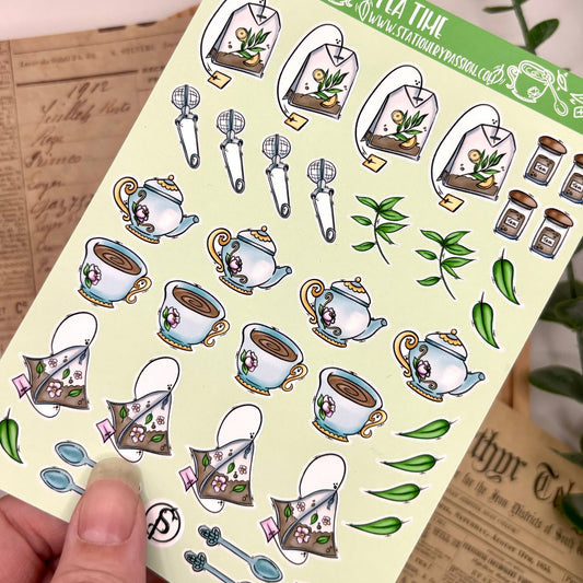 Tea Time – A6 Planner Sticker Sheet | Tea Lover Stationery Stickers - Stationery Passion