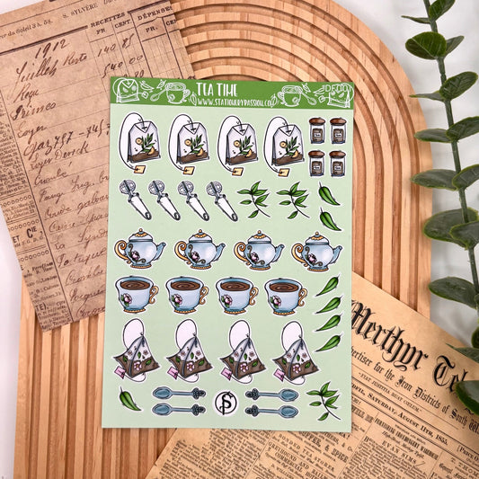 Tea Time – A6 Planner Sticker Sheet | Tea Lover Stationery Stickers - Stationery Passion