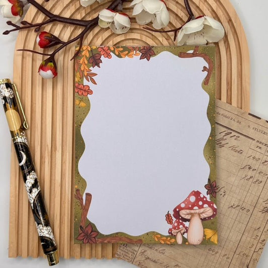 Woodland Whimsy – A6 Autumn Notepad with Mushrooms & Leaves | Handmade Stationery - Stationery Passion
