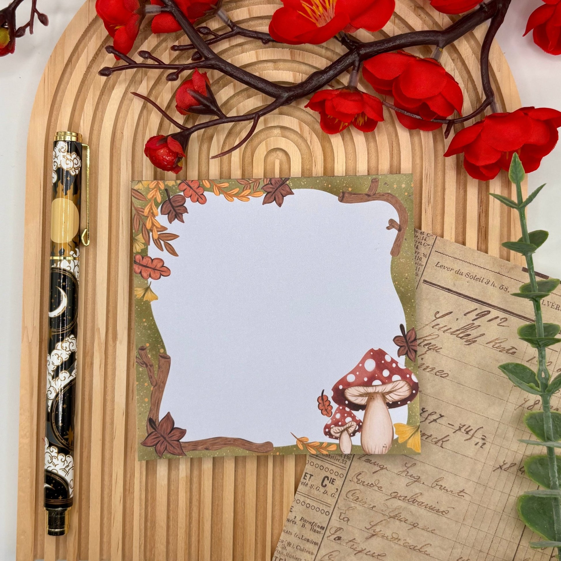 Woodland Whimsy – Square Notepad with Autumn Mushroom Design | 50 Pages - Stationery Passion