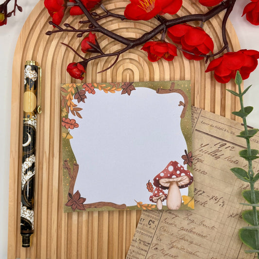 Woodland Whimsy – Square Notepad with Autumn Mushroom Design | 50 Pages - Stationery Passion