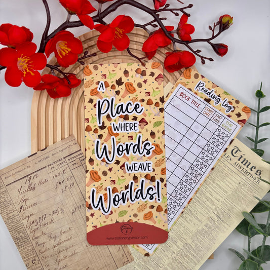 Words Weave Worlds – Mushroom Reading Log Bookmark | Fantasy - Inspired Tracker - Stationery Passion