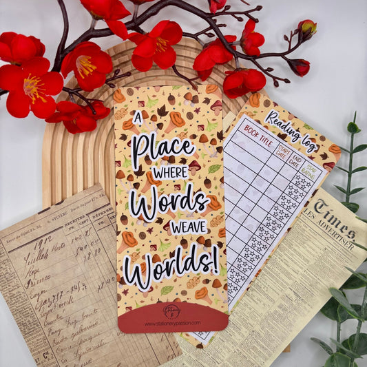 Words Weave Worlds – Mushroom Reading Log Bookmark | Fantasy - Inspired Tracker - Stationery Passion
